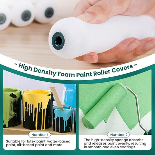 Foam Paint Roller, 20 Pack, 6 Inch Mini Paint Roller Covers, High Density Foam Paint Roller, Small Paint Rollers for All Flat Surfaces, Suitable for Wall,Kitchen Cabinets, Doors, Tables