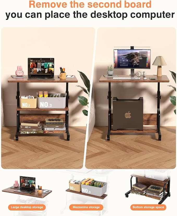 QZMDSM Portable Rolling Desk on Wheels Adjustable Height Desks - Image 8