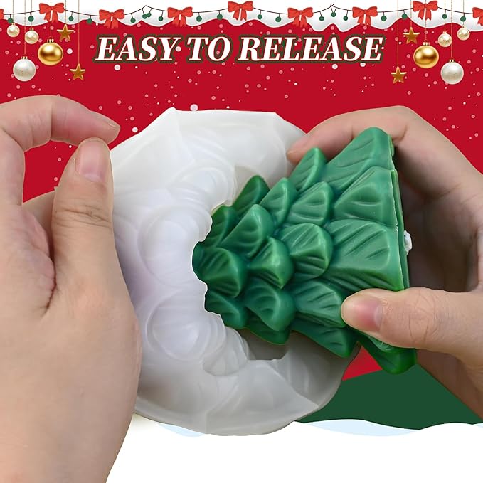 2 Pcs Christmas Candle Molds, Christmas Tree Silicone Molds for Candles Wax Soap Plaster Epoxy Resin Casting Craft Xmas Home Decoration Handmade Gift