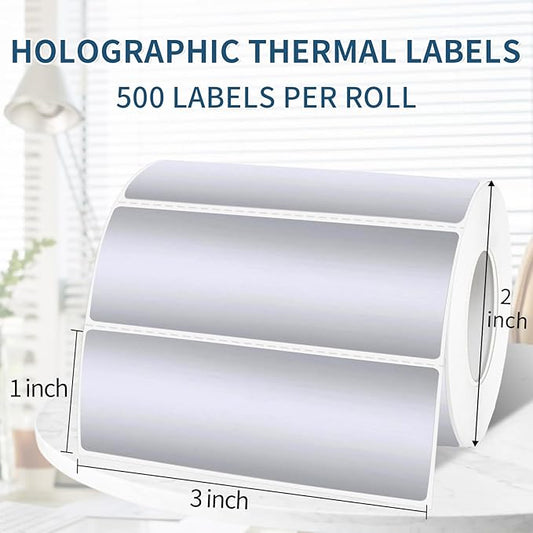 1" x 3" Silver Thermal Label Stickers,Waterproof Thermal Printer Sticker Labels for Gift Wrapping, Self-Adhesive Name Price Tag DIY Custom Logo Design (500 pcs,Silver)