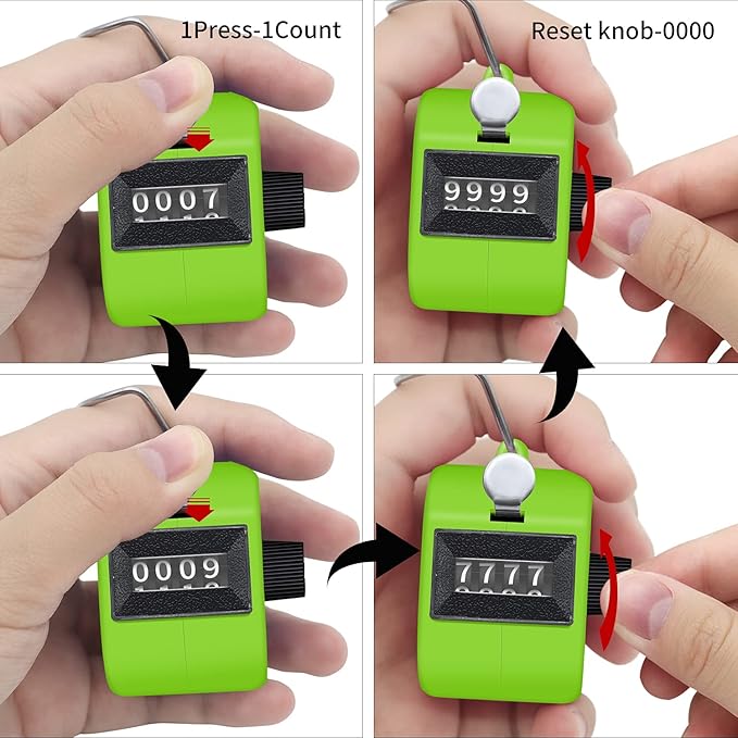12 Pcs Hand Tally Counter 4-Digit Lap Counter Clicker, Manual Mechanical Handheld Pitch Click Counter with Finger Ring for School Golf & Knitting Row Croche