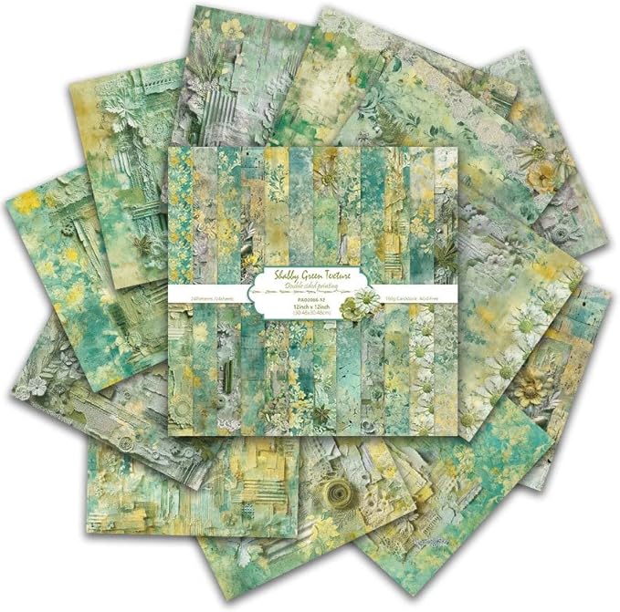 Green Lace Scrapbook Paper Vintage Flower Pattern Papers Pad 12×12,24 Sheets Double-Sided Bobo Floral Scrapbooking CardStock Paper Pad for Holiday Cardmaking DIY Origami Papers.