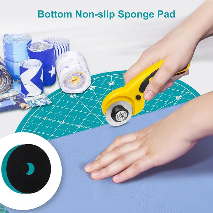 Headley Tools 10"x10" Round Rotating Cutting Mat, Self Healing Mat with 360-Degree Rotation & Anti-Slip Base, Sewing Board Cutting Mat Perfect for Fabric Quilting Leather Hobby Project, Turquoise