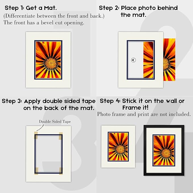 Golden State Art, 11x14 Double Mats for 8x10 - for Photos, Pictures, Frames - Acid-Free, 5 Pack, Ivory Turret Over Dignity Blue