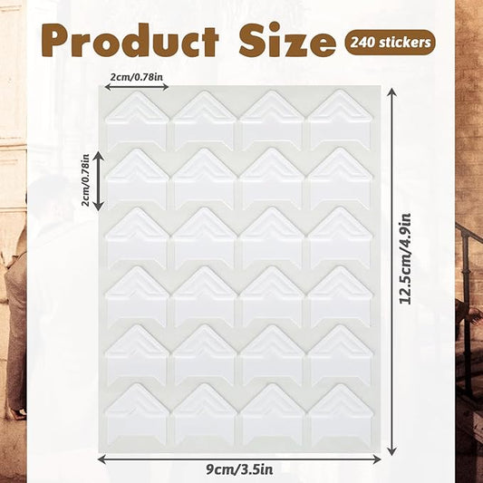 240 Pcs Photo Corners Self Adhesive Picture Corners for Scrapbooking, White Photo Corner Stickers, Photo Mounting Corners for DIY Scrapbook, Photo Album, Journal, 10 Sheets
