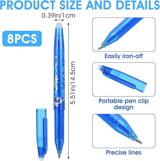 12pcs Heat Erasable Pens for Fabric, Fabric Marking Pens Fabrics Markers No Ghost Lines, Disappearing Ink for Precise Marking for Quilting Sewing Embroidery DIY Dressmaking Fabrics Tailors Chalk
