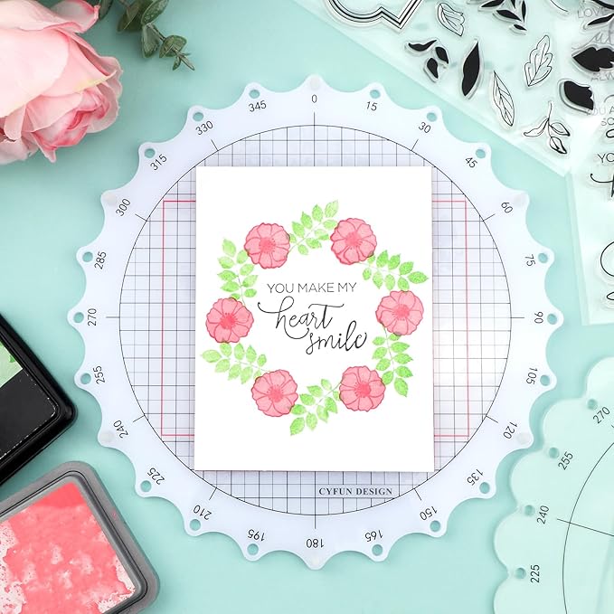 CYFUN DESIGN 9.5inch/24cm Rotating Stamping Platform Stamp & Spin Tool for Stamping Circular Designs Stamping Positioning Tool with Lines for Scrapbooking Crafts Card Making Arts Supplies