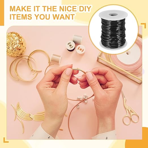 uxcell 12 Gauge / 2mm Anodized Aluminum Wire for Jewelry Craft Making, 102 Feet Bendable Flexible Wire for DIY Home Decor Gardening Sculpture, Black