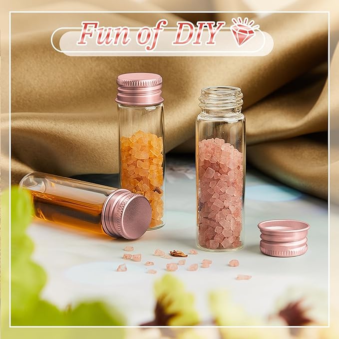 100 Pcs Small Clear Vials Spice Mini Jars with Lids Mini Glass Bottles with Screw Aluminum Metal Caps Tiny Jars Sample Containers for Powder Cream Cosmetic Jewelry Wedding (15 ml,Rose Gold)