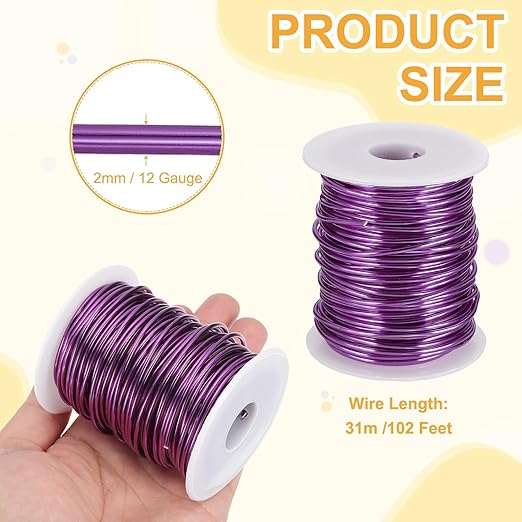 uxcell 12 Gauge / 2mm Anodized Aluminum Wire for Jewelry Craft Making, 102 Feet Bendable Flexible Wire for DIY Home Decor Gardening Sculpture, Purple