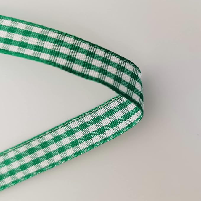 Green Gingham Plaid Checked Christmas Ribbon 25 Yard Each Roll 100% Polyester (3/8", Green)