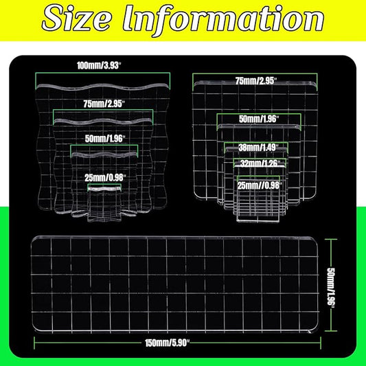 10Pcs Clear Acrylic Stamp Blocks Set, Acrylic Stamping Blocks Tools Clear Stamps with Grid Lines for Photography Props Scrapbooking Crafts Card Making