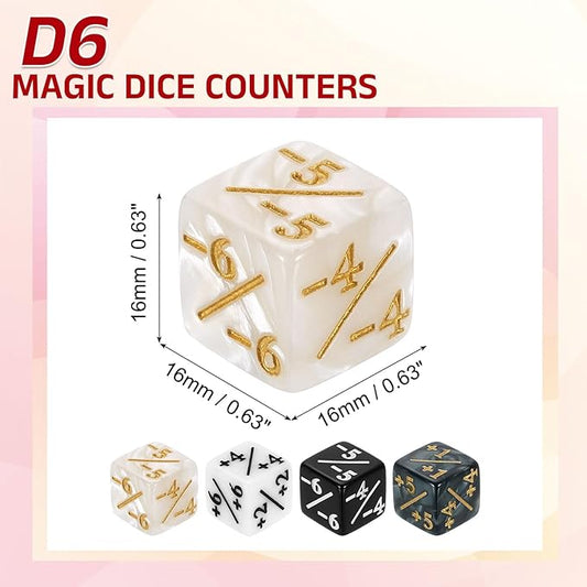 uxcell 48Pcs Magic Dice Counters, Acrylic D6 Life Token Dice Set with Pouch for Standard Cards Gaming Accessories, White Marble, Black Marble, White, Black