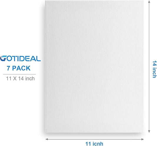 GOTIDEAL Stretched Canvas, 11x14 Inch Set of 7, Primed White - 100% Cotton Artist Canvas Boards for Painting, Acrylic Pouring, Oil Paint Dry & Wet Art Media