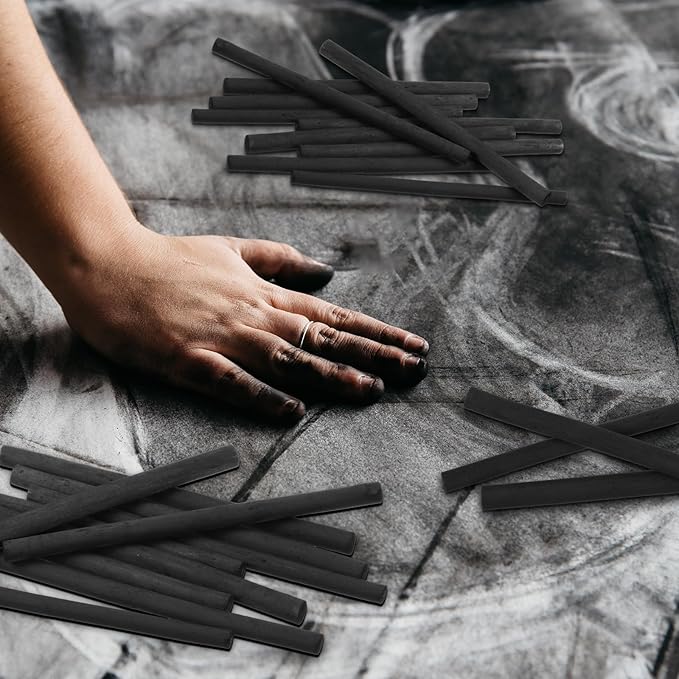 Gueevin 25 Pcs Willow Charcoal Sticks, Willow Charcoal, Artists, Beginners, Students, Perfect for Sketching, Drawing, Shading, and Fine Art Christmas Gifts for Art (7-9mm)