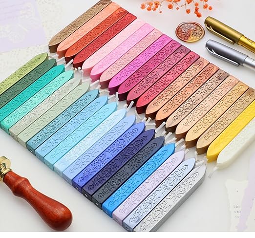 12Pcs Wax Sealing Sticks with Wicks, Assorted Colors Wax Seal Sticks Great for Letter Sealwax Stamp, Mixed Wicks Waxsealsticks Wedding Invitations, Decoration (12-2)
