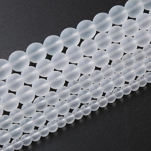 32pcs 12mm Frost White Crystal Glass Beads for Jewelry Making Round Loose Beads DIY Bracelets Necklaces Crystal Energy Healing Stone Beads 15" (12mm, Frost White Glass)