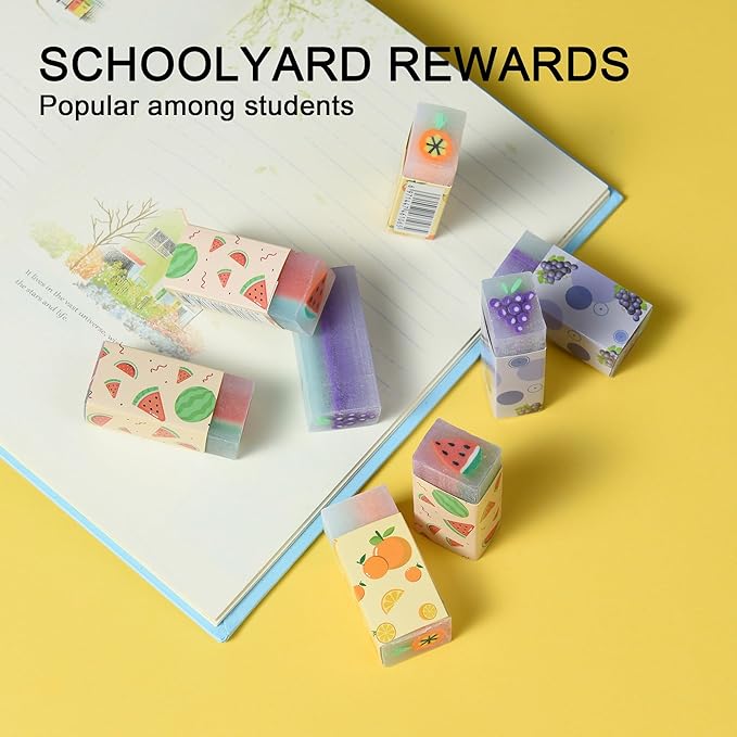 HILAZA 18Pcs Cute Fruit Erasers for Kids Bulk, Kawaii Fun Pencil Jelly Erasers for School Classroom Supplies Prize Gifts Party Favors