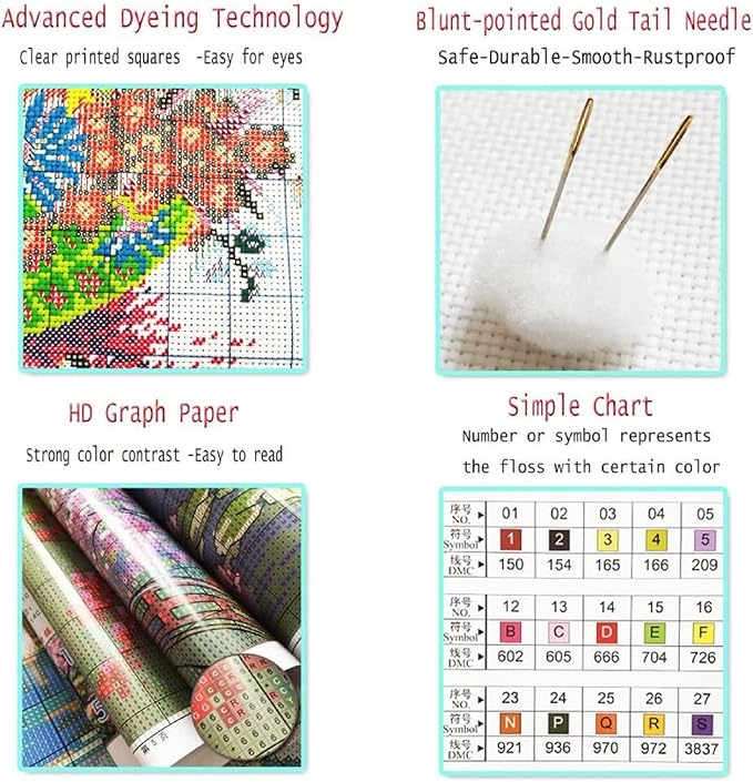 Foxdiviy Stamped Cross Stitch Kits Full Range of Embroidery Needlework Starter Kits for Beginners Adults 11CT Embroidery Patterns Art Crafts DIY Needlepoint Kits-Colorful Unicorn 16x20 inch