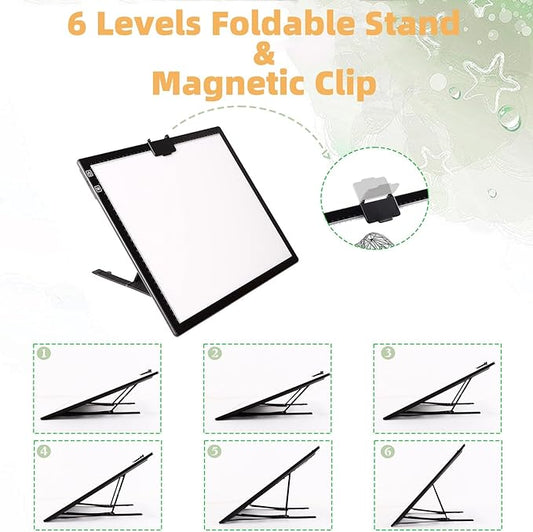 HIUKCOLED Rechargeable A3 Light Pad with Diamond Painting Light Board Carry Bag, Built-in Foldable Stand&top Clip, 3 Colors/Stepless/6-level Brightness, Battery Powered Wireless LED Tracing Box