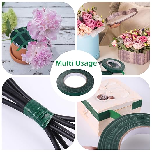 GLAMFIELDS Floral Tape Green, Flower Wrap Adhesive Waterproof Tape for Bouquets 0.26" (60 Yd/180 Ft) - 1 Roll/Green
