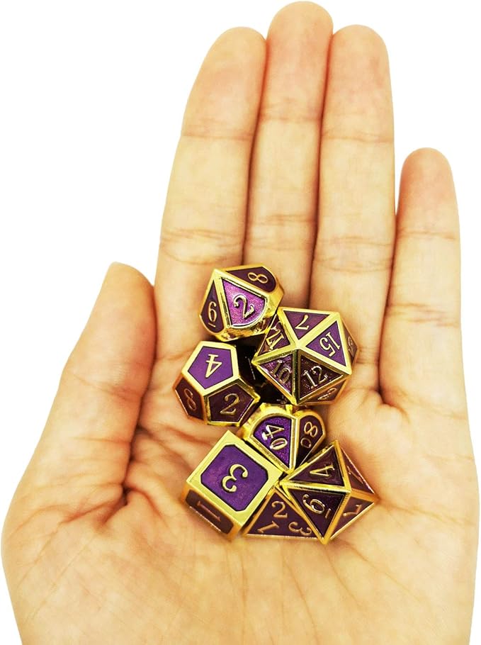 Haxtec D&D Metal Dice Set Gold Purple DND Dice Compatible with Dungeons and Dragons Gifts RPG Roleplaying Dice