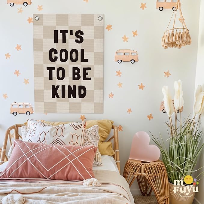Kids Room Decor Linen Canvas Banner, It's Cool to Be Kind,Baby Nursery Decor Wall Hanging Flag for Bedroom Playroom Classroom Kids Rroom 18x25 Inch