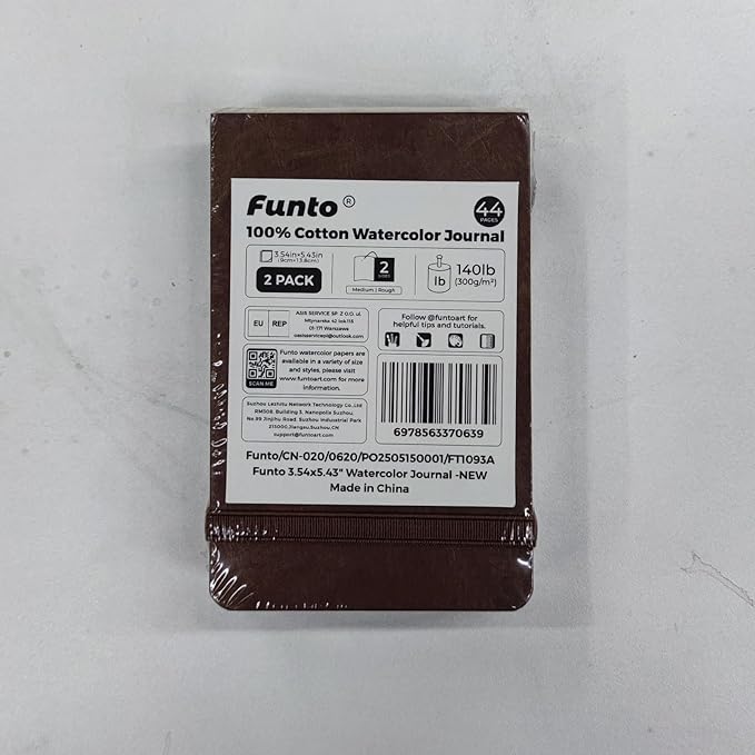 Funto Watercolor Journal 2-Pack, 3.5x5.5, 44 Pages Each, 100% Cotton Cold Press, Pearlescent PU Leather Brown Hard Cover, Art Supplies for Mixed Media
