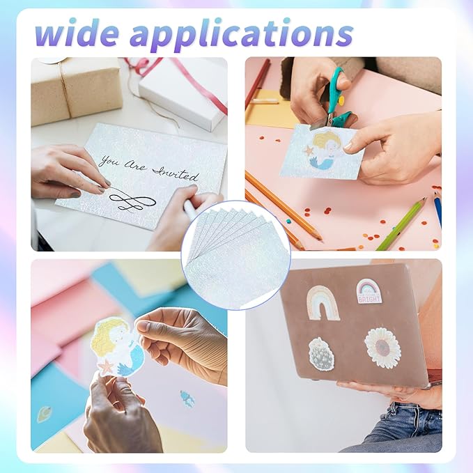 20 Sheets Printable Holographic Sticker Paper,11 x 8.5 Inches Printable Waterproof Paper Rainbow Vinyl Sticker Paper for Inkjet or Laser Printer(Laser straw pattern)