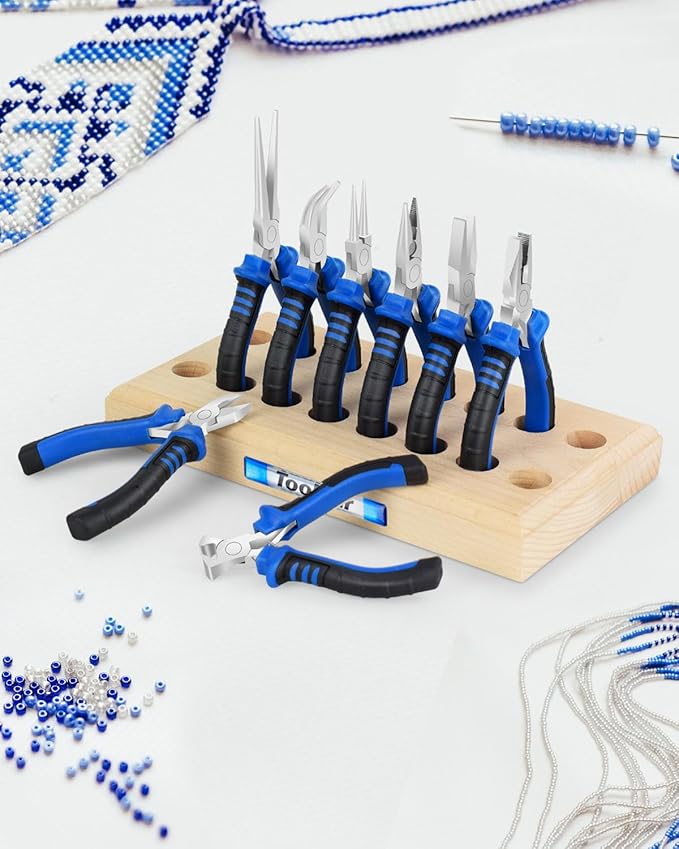 Toolour Jewelry Pliers Set Jeweler Making Tools Kit with Wood Holder,8Pcs Professional Wire Plier for Beading Jewelry Maker DIY Crafting Wrapping Crimping Cutting Repair,Essential Tools for Adults