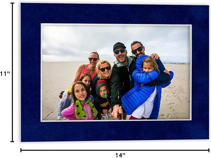 11x14 Mat Bevel Cut for 8.5x11 Photos - Acid Free Brooke Blue Suede Precut Matboard With Backing Board and Crystal Clear, Self Seal Mat Bag - For Pictures, Framing - 4-ply Thickness