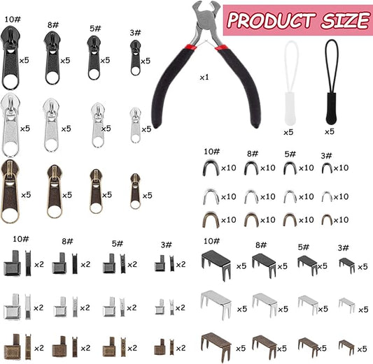 275 Pcs Zipper Repair Kit - Replacement Zipper Pulls & Sliders Set with Install Pliers for Jackets, Coats, Sleeping Bags, Backpacks