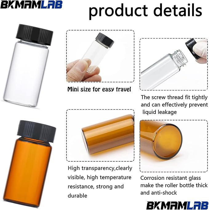 20ml Amber Small Glass Vials 30pcs with Screw Caps(30pcs)