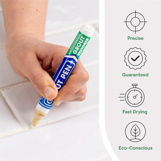 Grout Pen Cream Tile Paint Marker: Waterproof Grout Paint Pen, Tile Grout Colorant and Sealer Pen for Bathroom, Shower, Kitchen, More - Cream, Wide 15mm Tip (20mL)