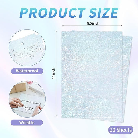 20 Sheets Printable Holographic Sticker Paper,11 x 8.5 Inches Printable Waterproof Paper Rainbow Vinyl Sticker Paper for Inkjet or Laser Printer(Laser straw pattern)