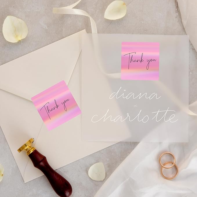 Holographic Square Thermal Labels Stickers 3" x 3", Direct Square Thermal Stickers Labels, Glitter Self-Adhesive Thermals Label for Small Business- Holographic Pink