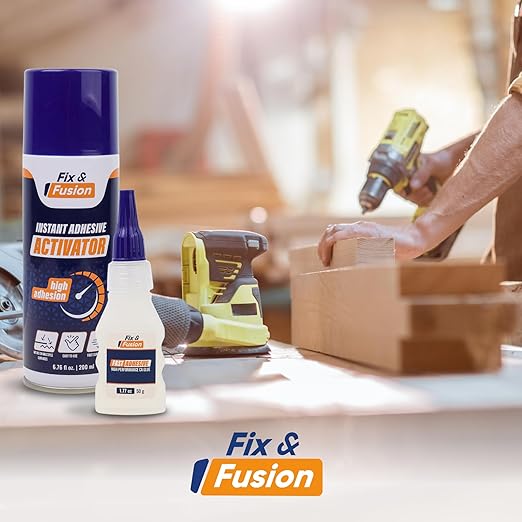 FIX & FUSION Activator Spray (6.76 Fl Oz), Instant Cure Accelerator for Cyanoacrylate (CA) Super Glue for Wood, Plastic, Rubber, Granite, and DIY & Professional, Accelerates Bonding Strength, (2 Pack)