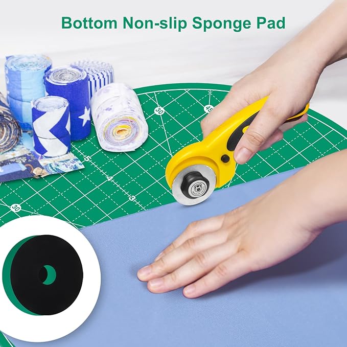 Headley Tools 13"x13" Round Rotating Cutting Mat, Self Healing Mat with 360-Degree Rotation & Anti-Slip Base, Sewing Board Cutting Mat Perfect for Fabric Quilting Leather Hobby Project, Green