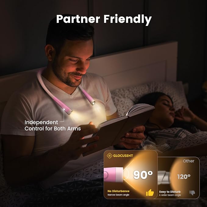 Glocusent Book Light, 3-Color & 6-Brightness Reading Light, Bendable Neck Light - Image 6