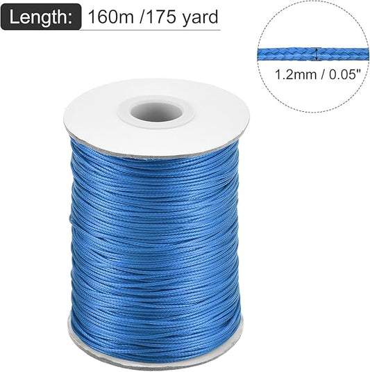 MECCANIXITY Waxed Cord 1.2mm Waxed Polyester Cord 175 Yard Bright Blue