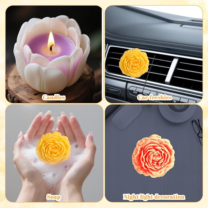 3 Cavity Peony Candle Molds, Silicone Flower Molds for Candles Crafts Casting, 3D Round Candle Making Soap Molds for Epoxy Resin Wax, DIY Handmade Gifts Clay Pop Flower Silicone Mold Home Decoration