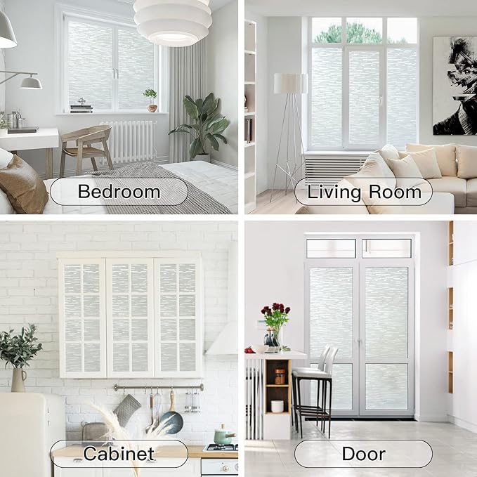 Haton Window Privacy Film, Frosted Glass Static Cling Sun Heat Blocking Window Clings, Frosting Opaque Coverings, Vinyl Removable Stickers Tint for Home Door Office, Non Adhesive 35.4" x 157.4"
