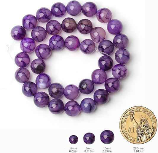 60pcs Smooth Natural Purple Agate Beads,6mm Dragon Vein Gemstone Round Loose - Image 2