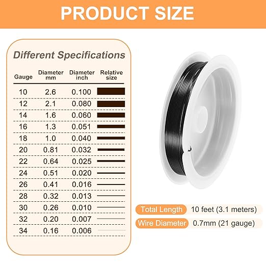 HARFINGTON 10ft Jewelry Wire, 22 Gauge (0.7mm) Brass Craft Soft Metal Tarnish Resistant Copper Beading Wire for Jewelry Making Supplies Crafting, Black