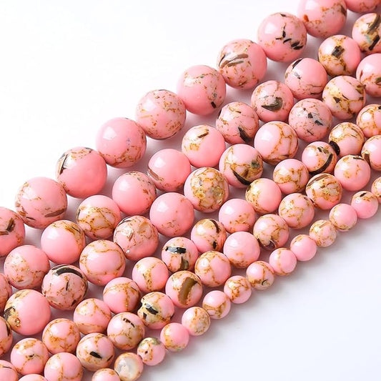 60PCS 6MM Natural Pink Shell Turquoise Beads for Jewelry Making with Mother-of-Pearl Round Loose Beads DIY Bracelet Accessories 15" (6mm, Pink Shell Turquoises)