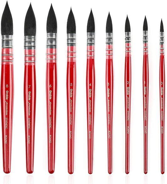 Grabie Professional Watercolor Paint Brushes, 9 Pcs Synthetic Squirrel Hair Mop Paintbrushes, Art Supplies for Painting, Great Watercolor Brushes for Artists, Amateur Hobbyists and Painting Lovers