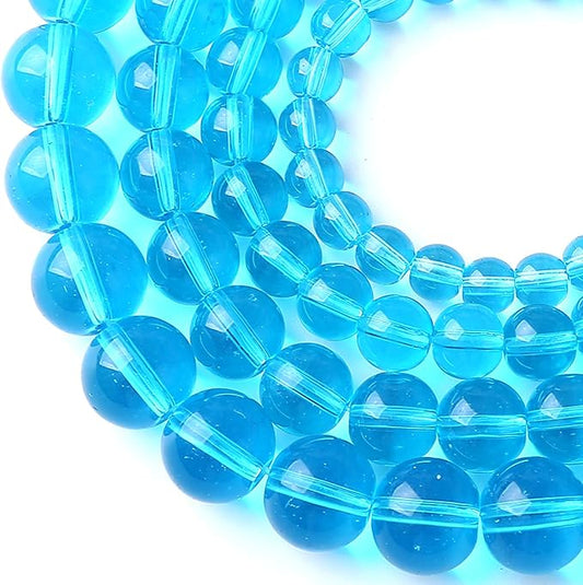 10MM Lake Blue Glass Beads Natural Gemstone Round Loose Stone Beads for Jewelry and Bracelets Making 72pcs 2 Strands 32"