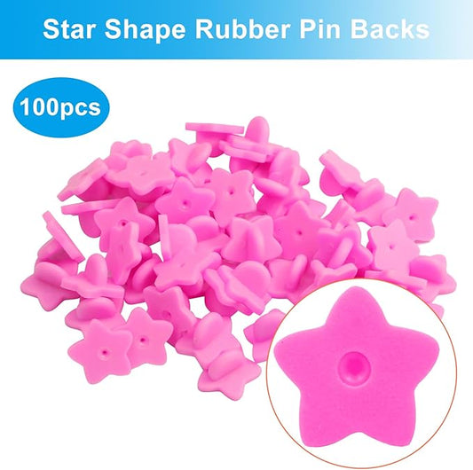 100 Pack Star Shape Rubber Pin Backs, Lapel Pin Backing Locking Pin Keepers, Brooch Holder for Uniform Badge Hat Tie(Pink)