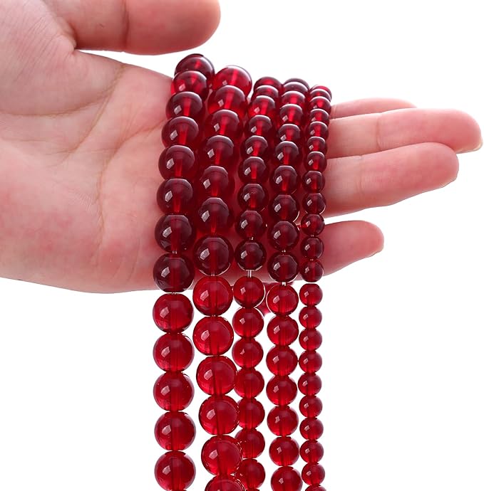 Smooth Garnet Red Glass Crystal Round Loose BeadsFor Jewelry Making DIY Bracelet Necklace Accessories 12mm 34pcs 15" Strand (Garnet Red Glass, 12mm)