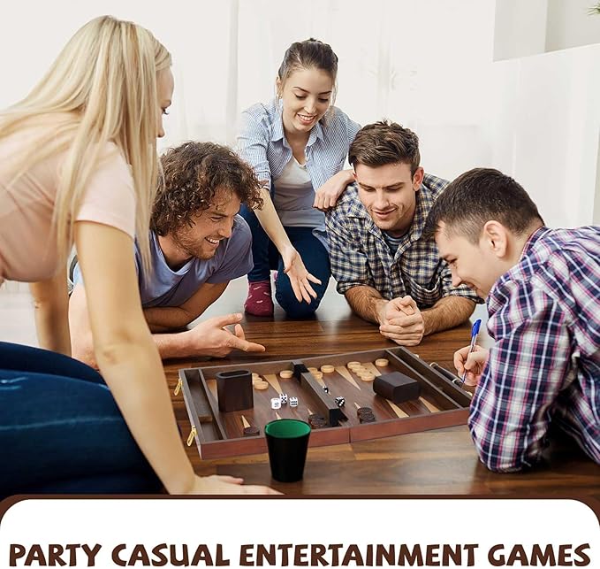 Wooden Backgammon Board Game Set (15 Inches) for Adults and Kids - Classic Board Strategy Game - Portable and Travel Set Family Game Night Vintage Backgammon Strategy Game